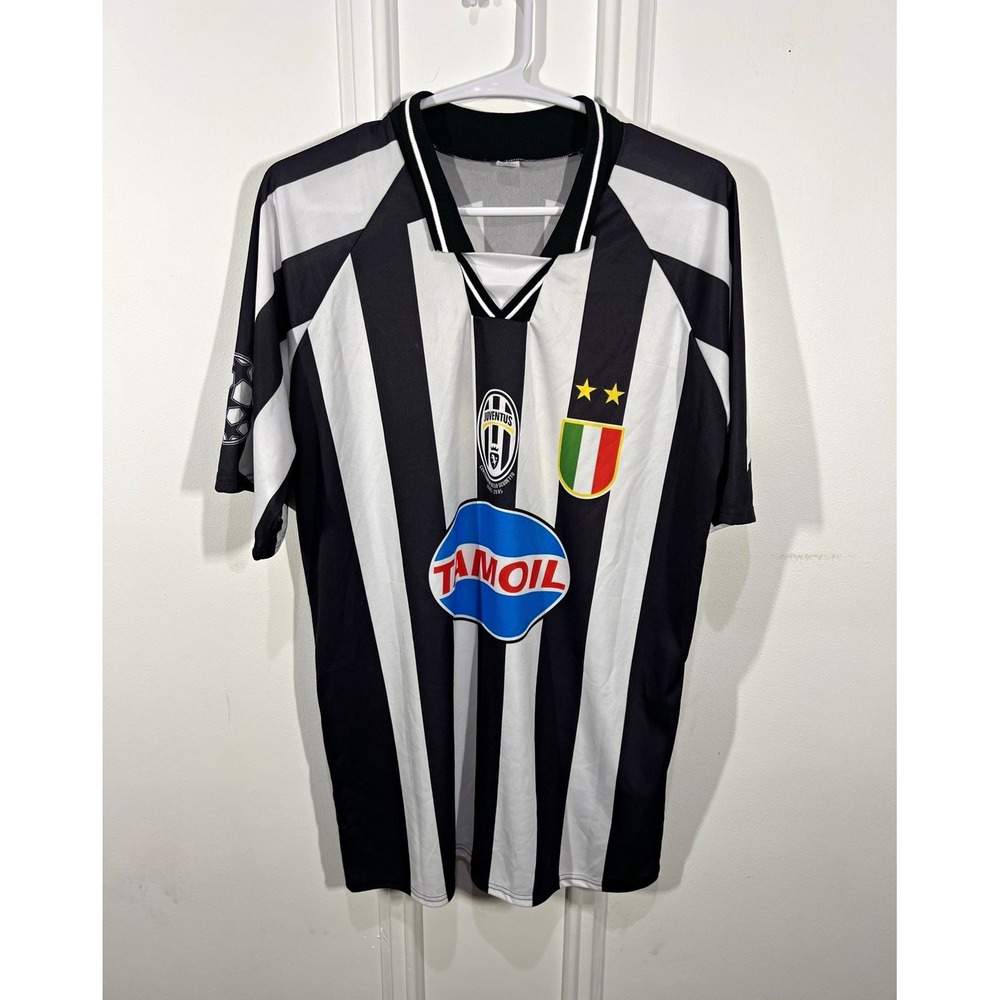 Juventus Nedved #11 Black/White Striped Soccer Jersey Shirt Mens XL